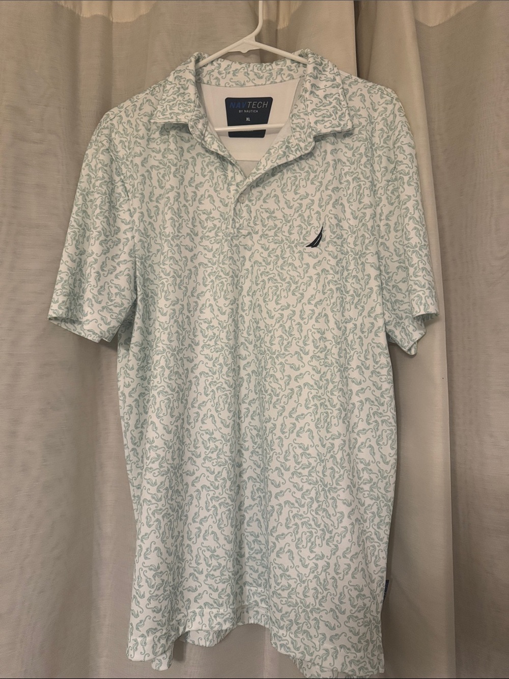 Nautica Men's Mint Green Printed Polo. NavTech